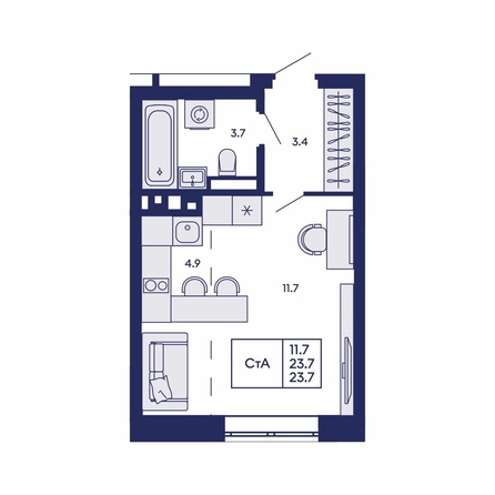 
  Продается студия 23.7 м², в ЖК Горизонт, дом 2. Фото 1.