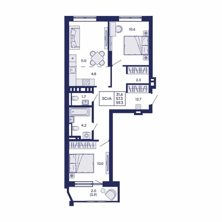 
  Продается 3-комн. квартира 59.3 м², в ЖК Горизонт, дом 2. Фото 1.