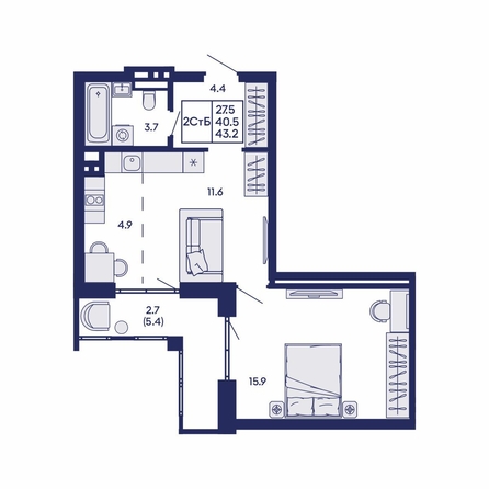 
  Продается 2-комн. квартира 43.2 м², в ЖК Горизонт, дом 2. Фото 1.