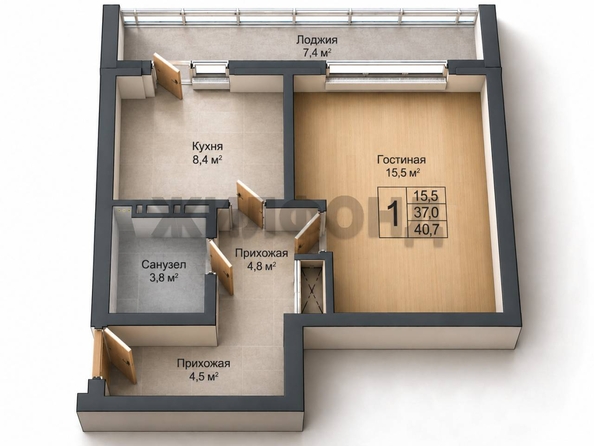 
  Продается 1-комн. квартира 36.9 м², в ЖК Венеция-3 ,  дом 9. Фото 9.