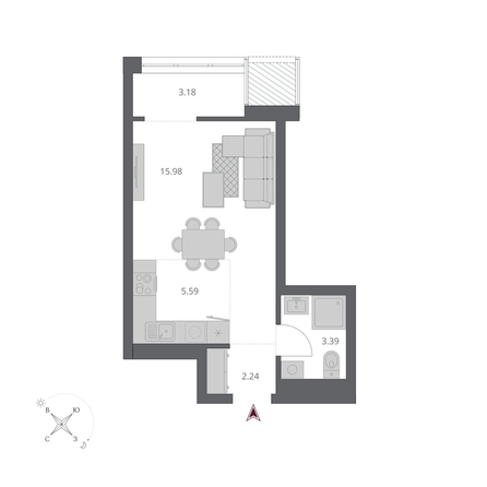 
  Продается студия 30.38 м², в ЖК Беринг, дом 3. Фото 2.