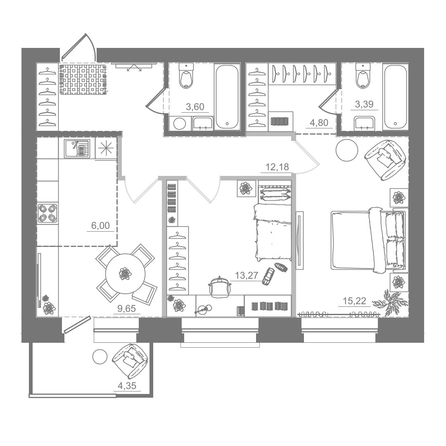 
  Продается 2-комн. квартира 72.46 м², в ЖК Спектр, дом 9. Фото 2.