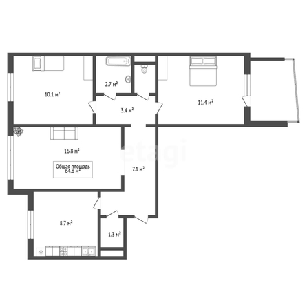 
  Продается 3-комн. квартира 64.8 м². Фото 18.