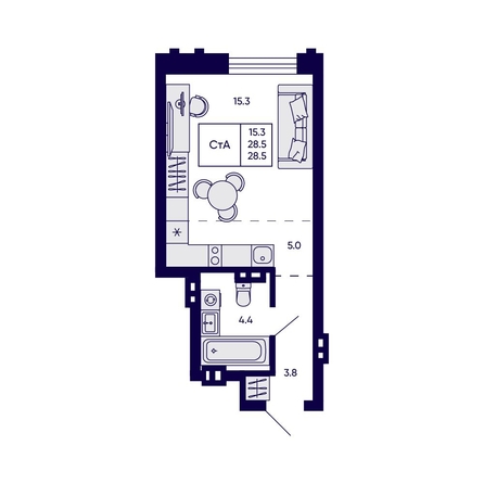 
  Продается студия 28.5 м², в ЖК Грибоедовский сад. Фото 1.