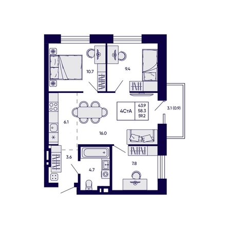 
  Продается 4-комн. квартира 59.2 м², в ЖК Грибоедовский сад. Фото 1.