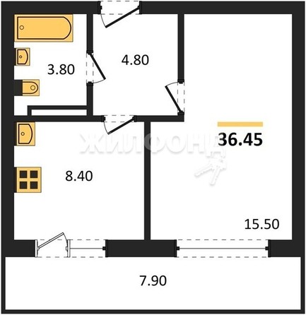 
   Продам 1-комнатную, 36.45 м², Родина, дом 3

. Фото 1.