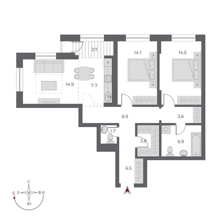 
   Продам 3-комнатную, 84.3 м², ОСКАР, дом 1

. Фото 2.