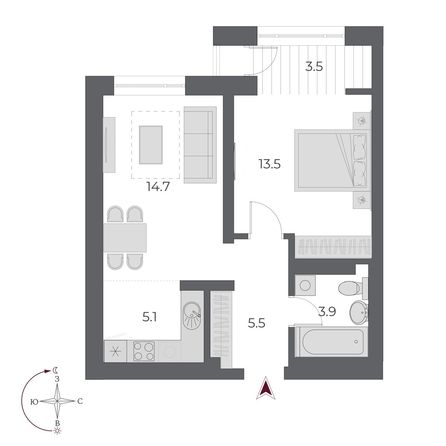 
  Продается 2-комн. квартира, 46.2 м², ЖК ОСКАР, дом 1
. Фото 2.