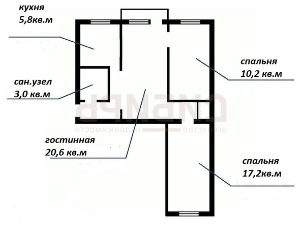 
   Продам 3-комнатную, 55.7 м², Богдана Хмельницкого ул, 5

. Фото 1.