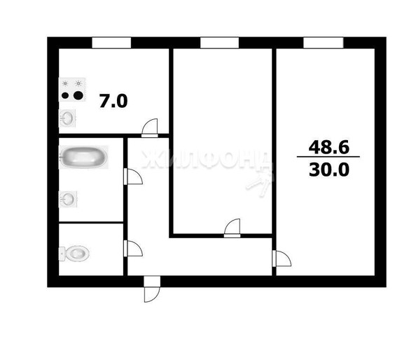 
   Продам 2-комнатную, 48.6 м², Римского-Корсакова ул, 4а

. Фото 3.