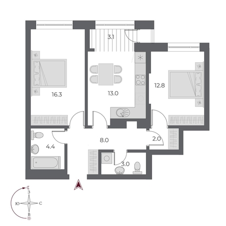 
   Продам 2-комнатную, 62.6 м², ОСКАР, дом 1

. Фото 1.