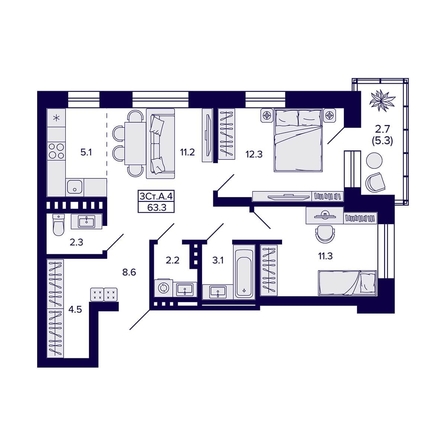 
   Продам 3-комнатную, 63.3 м², Сподвижники

. Фото 1.