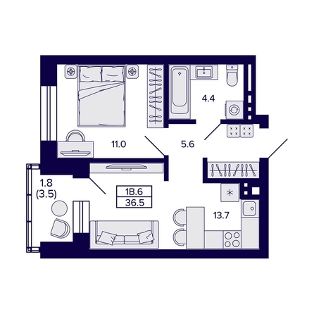 
   Продам 1-комнатную, 36.5 м², Сподвижники

. Фото 1.