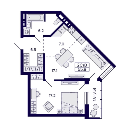 
   Продам 2-комнатную, 55.8 м², Grando (Грандо)

. Фото 1.