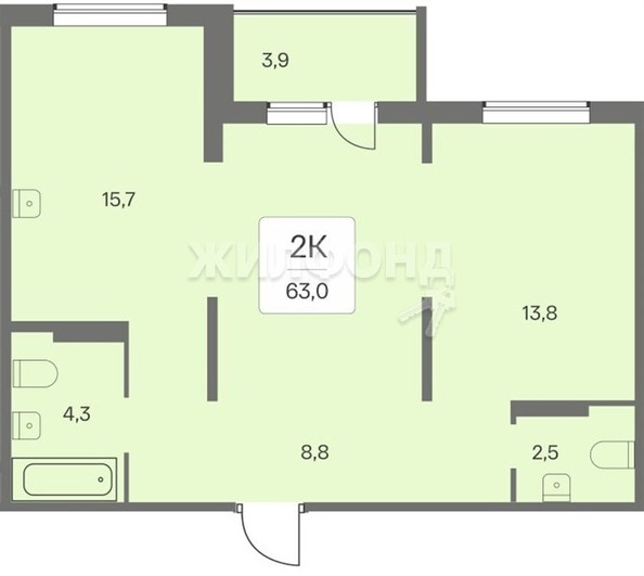 
   Продам 2-комнатную, 63 м², Эко-квартал на Кедровой, дом 3 сек 1

. Фото 1.