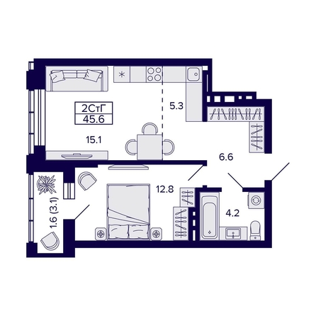 
   Продам 2-комнатную, 45.6 м², Фрунзе ул, 220

. Фото 1.