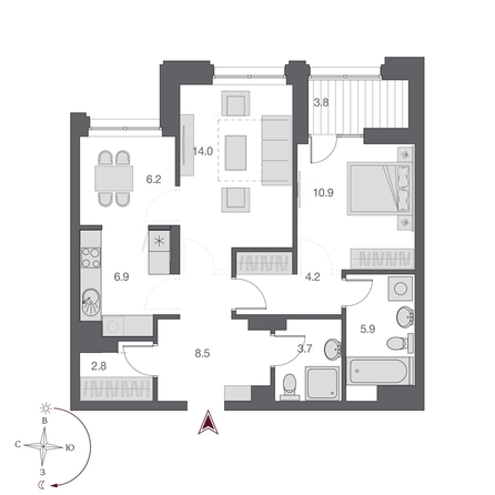 
   Продам 2-комнатную, 64.8 м², Дом Нобель

. Фото 2.