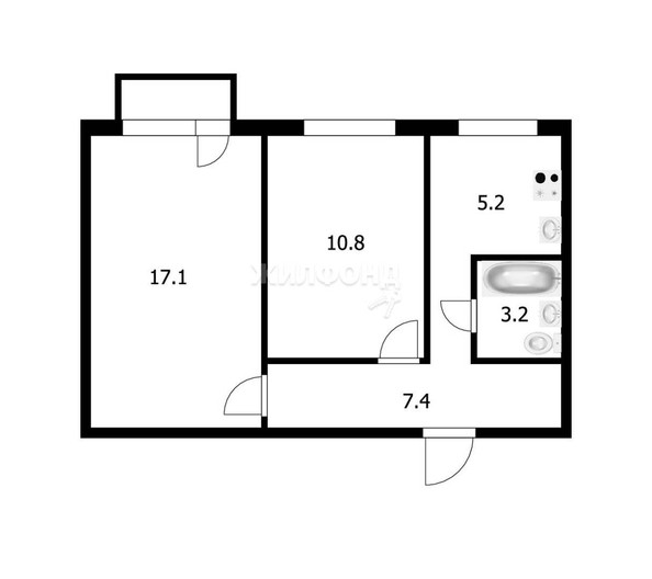 
   Продам 2-комнатную, 43.7 м², Бориса Богаткова ул, 171

. Фото 12.