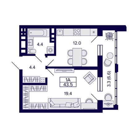 
   Продам 1-комнатную, 43.5 м², Grando (Грандо)

. Фото 1.