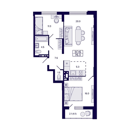
   Продам 3-комнатную, 76.3 м², Коминтерна ул

. Фото 1.