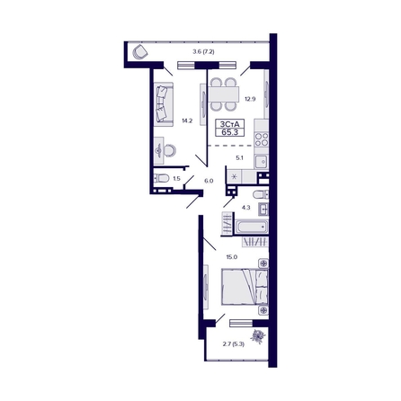 
   Продам 3-комнатную, 65.3 м², Gorizont (Горизонт)

. Фото 1.