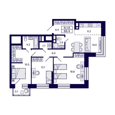 
   Продам 4-комнатную, 88.4 м², Citatum (Цитатум)

. Фото 1.