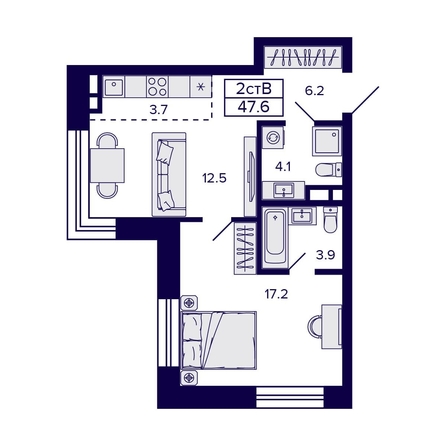 
   Продам 2-комнатную, 47.6 м², Citatum (Цитатум)

. Фото 2.