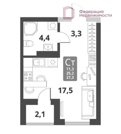 
   Продам студию, 25.5 м², Тайгинский парк, дом 3

. Фото 12.