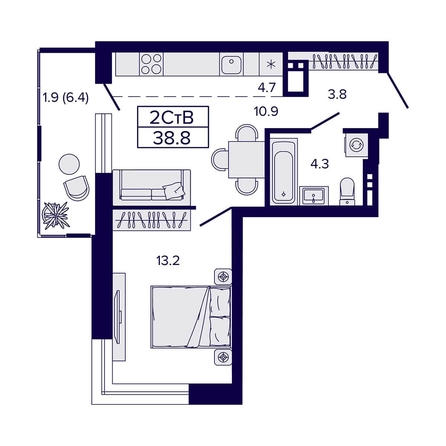 
   Продам 2-комнатную, 38.8 м², Luna (Луна)

. Фото 26.