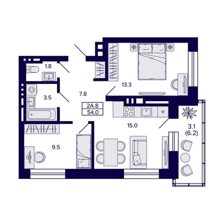 
   Продам 2-комнатную, 54 м², Сподвижники

. Фото 2.