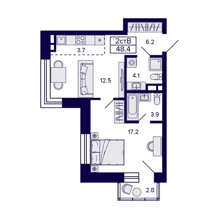 
   Продам 2-комнатную, 48.4 м², Citatum (Цитатум)

. Фото 1.