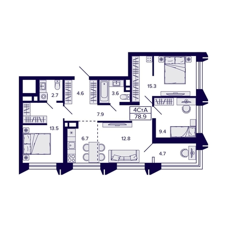 
   Продам 4-комнатную, 78.9 м², Citatum (Цитатум)

. Фото 1.