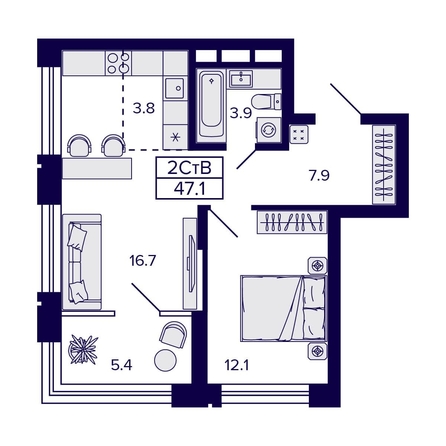 
   Продам 2-комнатную, 47.1 м², Citatum (Цитатум)

. Фото 2.