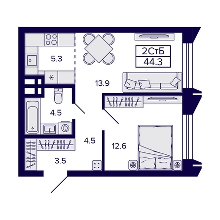 
  Продается 2-комн. квартира, 44.3 м², ЖК Citatum (Цитатум)
. Фото 3.