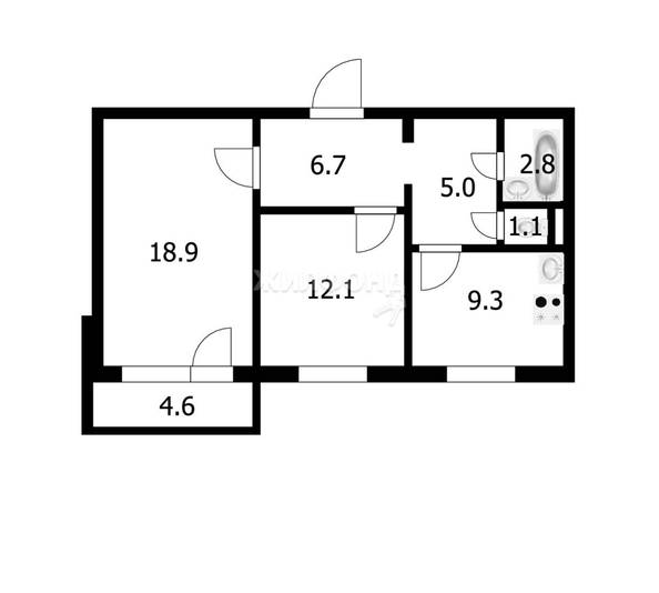 
   Продам 2-комнатную, 55.9 м², Спортивная ул, 8

. Фото 2.