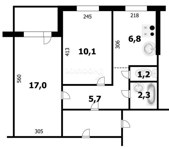 
   Продам 2-комнатную, 43.2 м², Грибоедова ул, 32/1

. Фото 9.