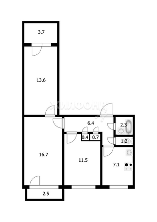 
   Продам 3-комнатную, 59.8 м², Железнодорожная ул, 2

. Фото 23.