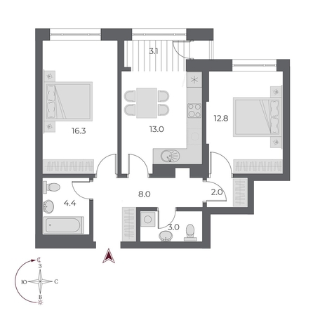 
  Продается 2-комн. квартира, 62.4 м², ЖК ОСКАР, дом 1
. Фото 2.