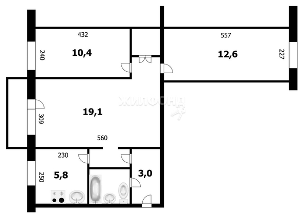 
   Продам 3-комнатную, 56.5 м², Гоголя ул, 1

. Фото 19.