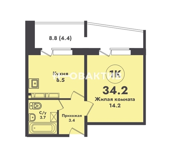 
   Продам 1-комнатную, 34.2 м², Объединения ул, 4

. Фото 2.