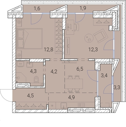 
   Продам 2-комнатную, 59.7 м², Тайм Сквер

. Фото 19.