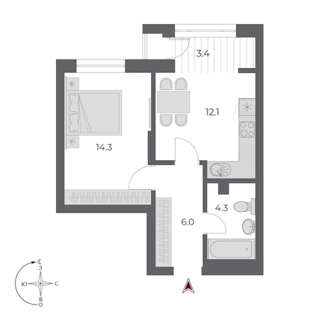 
   Продам 1-комнатную, 40.1 м², ОСКАР, дом 2

. Фото 1.