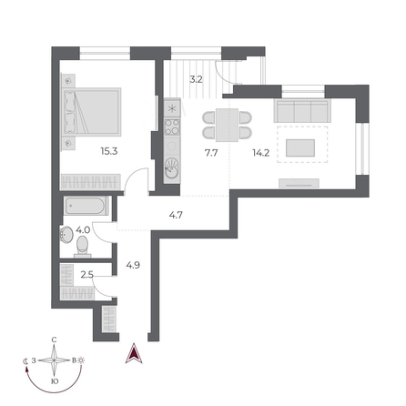 
   Продам 2-комнатную, 56.5 м², ОСКАР, дом 2

. Фото 1.