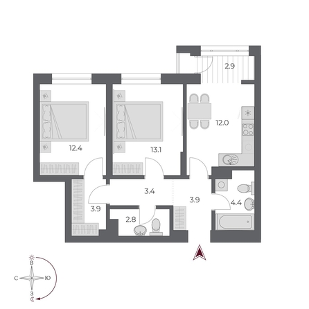 
  Продается 2-комн. квартира, 58.8 м², ЖК ОСКАР, дом 2
. Фото 2.