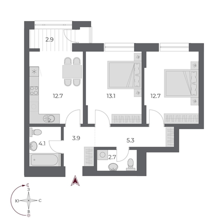 
  Продается 2-комн. квартира, 57.4 м², ЖК ОСКАР, дом 2
. Фото 2.
