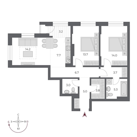 
  Продается 3-комн. квартира, 80.3 м², ЖК ОСКАР, дом 2
. Фото 4.