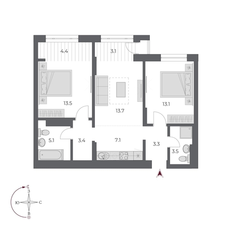 
   Продам 3-комнатную, 70.2 м², ОСКАР, дом 2

. Фото 1.