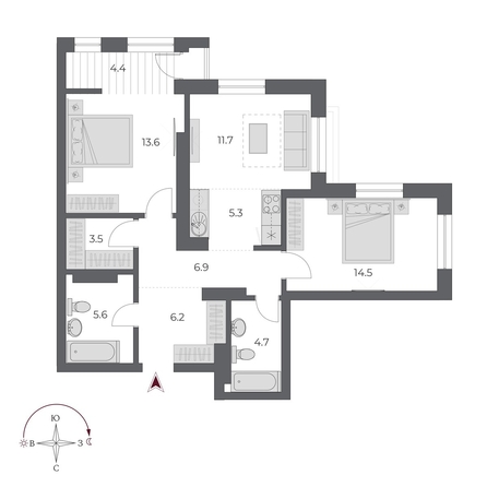 
  Продается 3-комн. квартира, 76.4 м², ЖК ОСКАР, дом 2
. Фото 2.