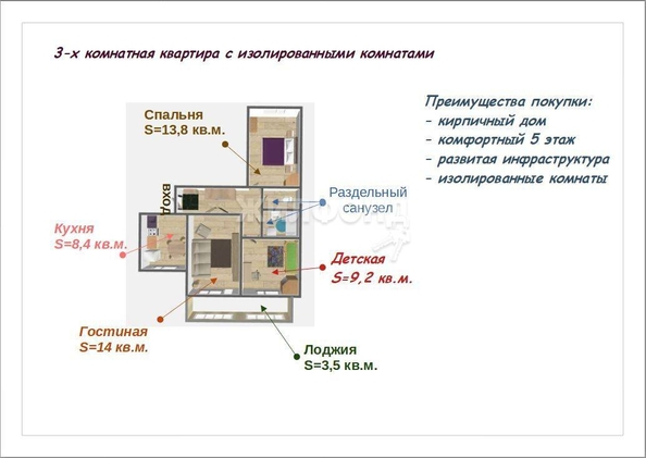 
   Продам 3-комнатную, 62.1 м², Новая Заря ул, 11

. Фото 2.