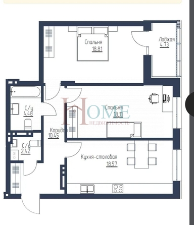 
  Сдам в аренду 2-комнатную квартиру, 74 м², Новосибирск

. Фото 15.